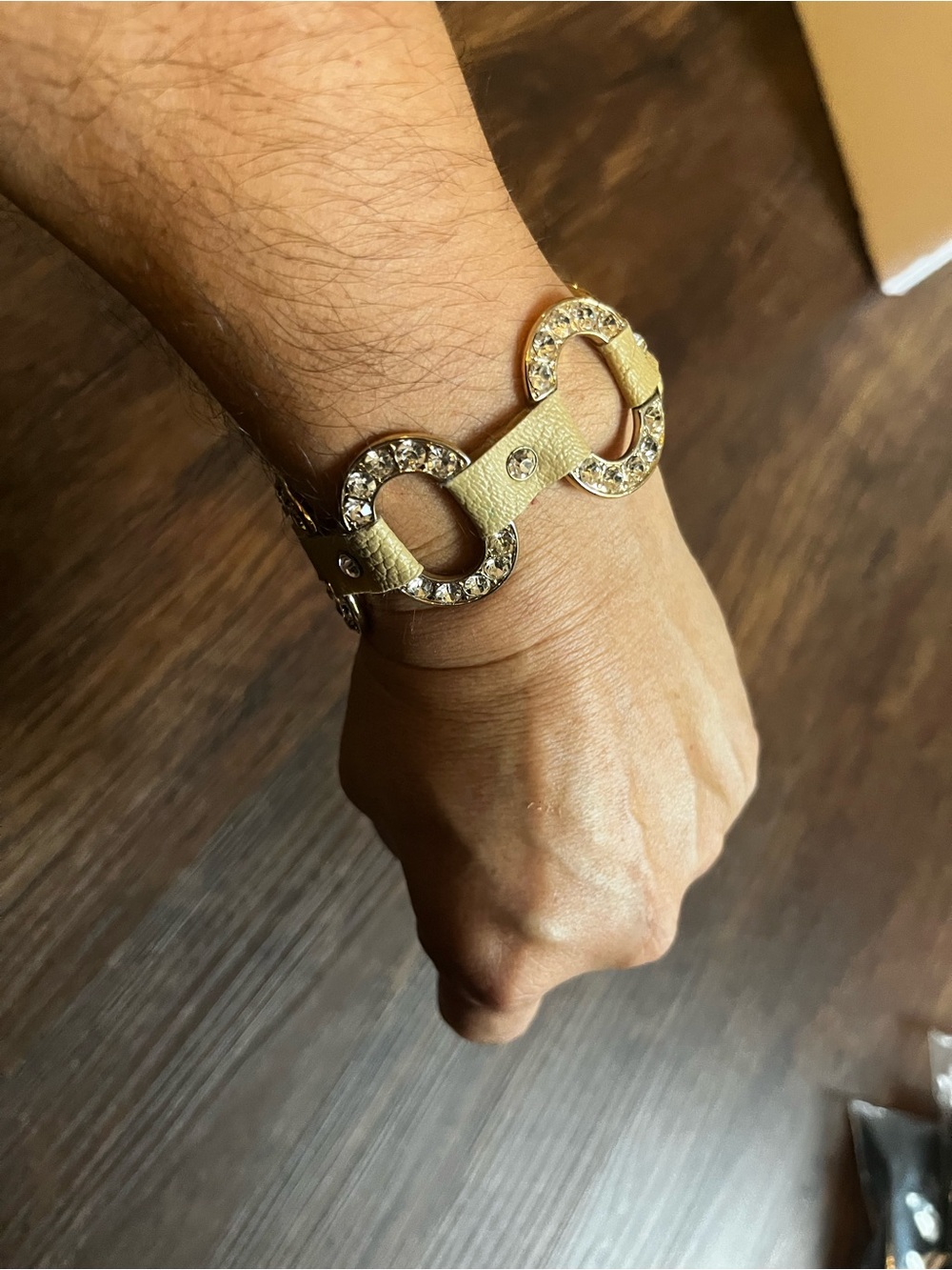 Beige Rhinestone Link Bracelet - Women's Fashion Accessory leather strap $19 - Picture 5 of 8